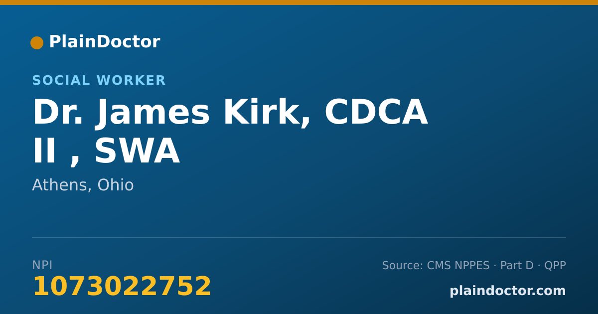 Shareable card for James Kirk, CDCA II , SWA - Social Worker, Athens, OH