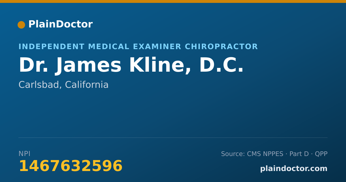 Shareable card for James Kline, D.C. - Independent Medical Examiner Chiropractor, Carlsbad, CA