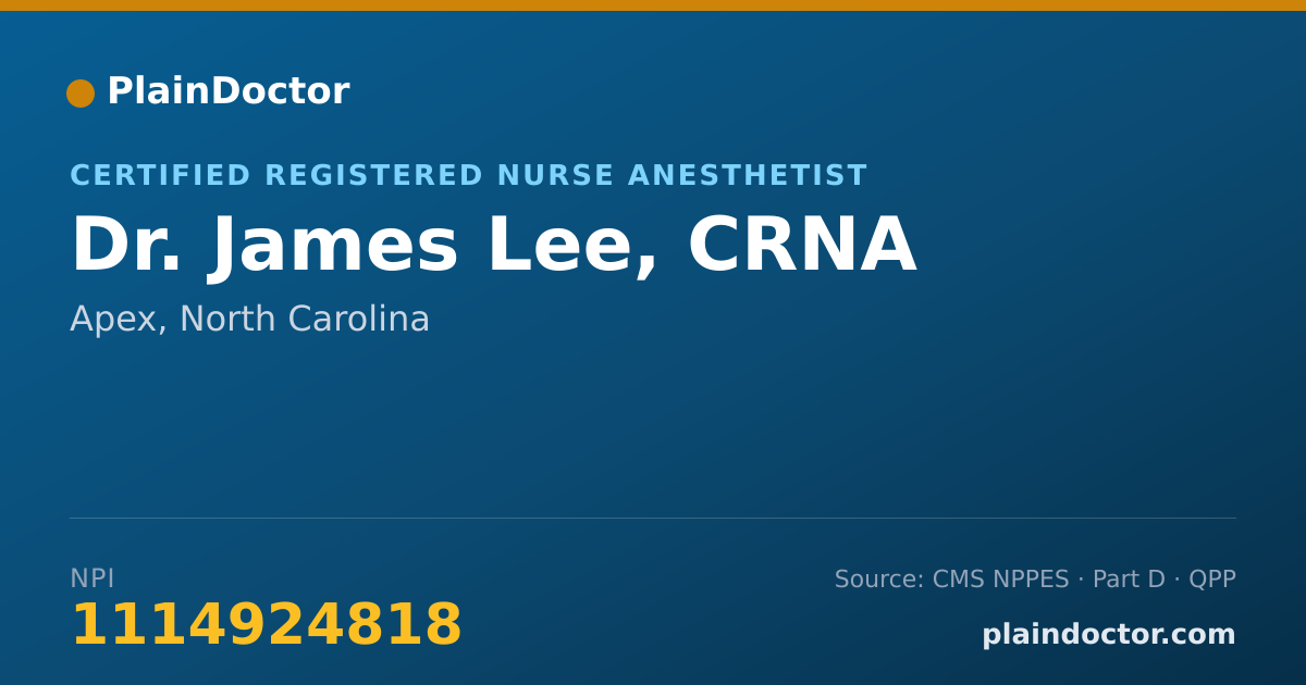 Shareable card for James Lee, CRNA - Certified Registered Nurse Anesthetist, Apex, NC