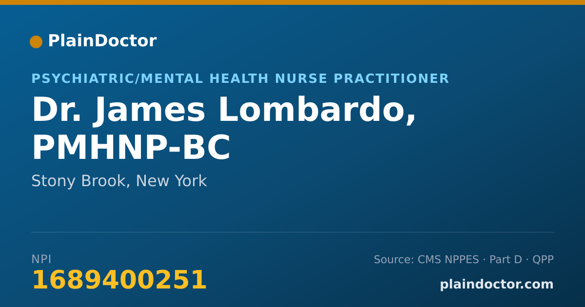 Shareable card for James Lombardo, PMHNP-BC - Psychiatric/Mental Health Nurse Practitioner, Stony Brook, NY