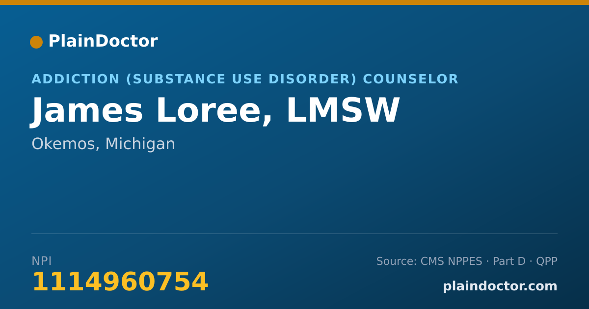 Shareable card for James Loree, LMSW - Addiction (Substance Use Disorder) Counselor, Okemos, MI