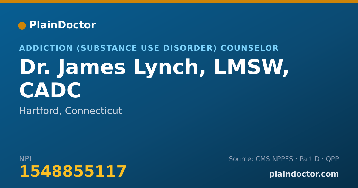 Shareable card for James Lynch, LMSW, CADC - Addiction (Substance Use Disorder) Counselor, Hartford, CT