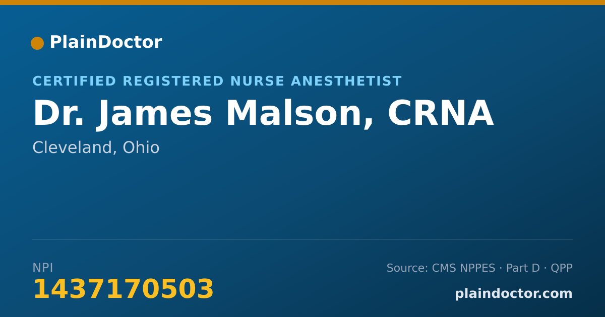 Shareable card for James Malson, CRNA - Certified Registered Nurse Anesthetist, Cleveland, OH