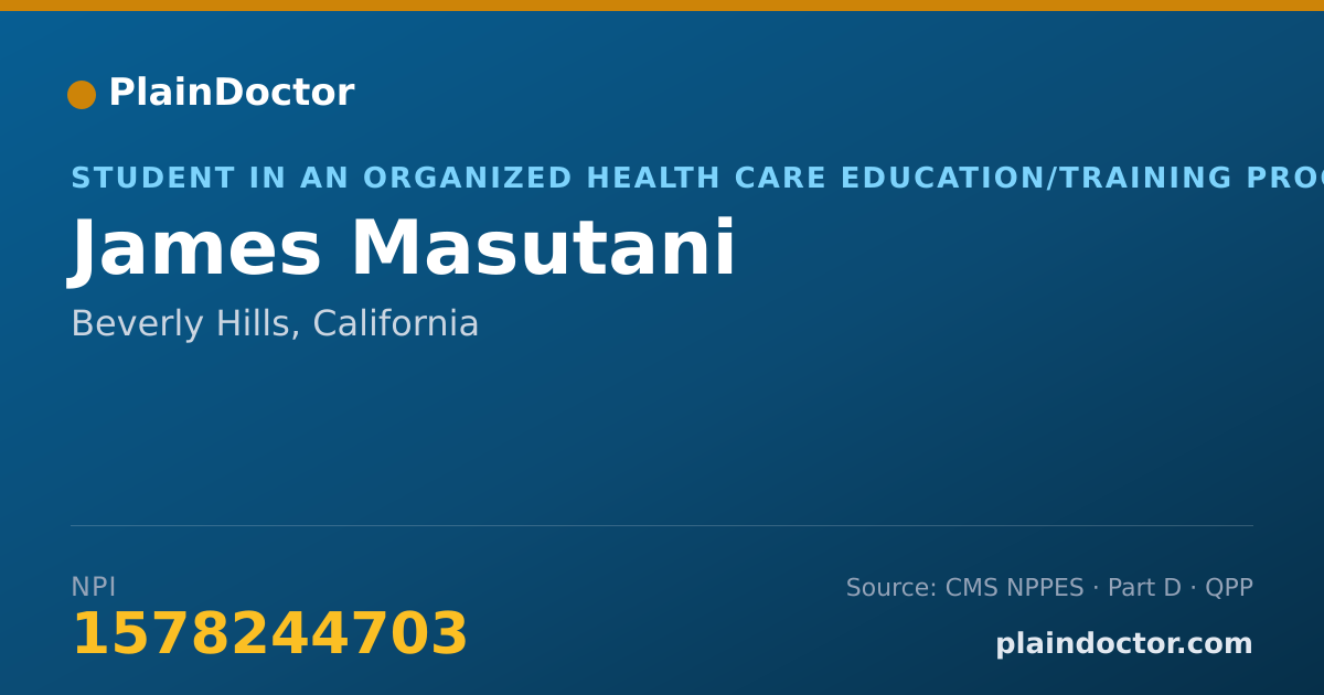 Shareable card for James Masutani - Student in an Organized Health Care Education/Training Program, Beverly Hills, CA