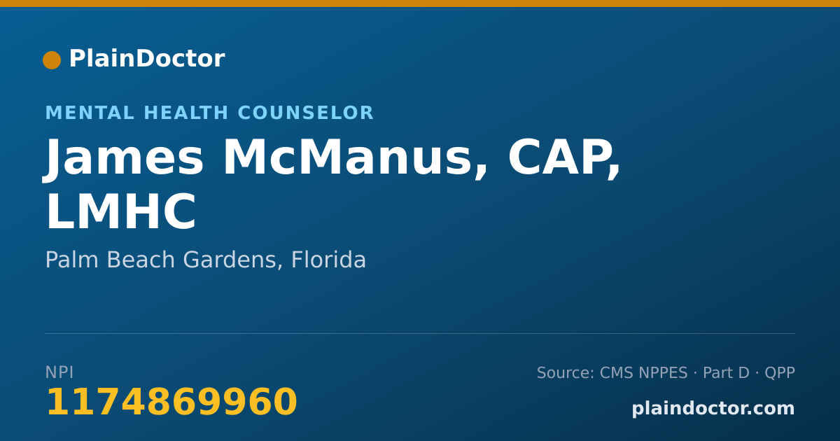 Shareable card for James McManus, CAP, LMHC - Mental Health Counselor, Palm Beach Gardens, FL