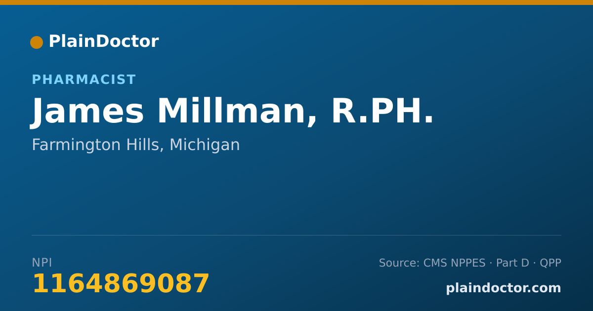 Shareable card for James Millman, R.PH. - Pharmacist, Farmington Hills, MI