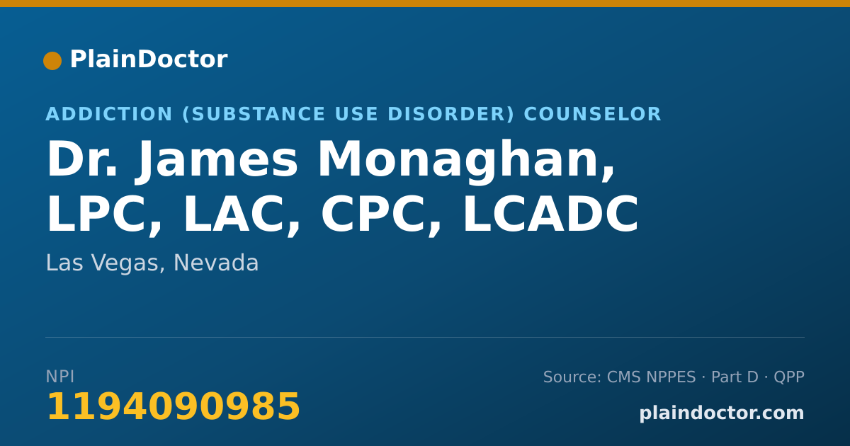 Shareable card for James Monaghan, LPC, LAC, CPC, LCADC - Addiction (Substance Use Disorder) Counselor, Las Vegas, NV