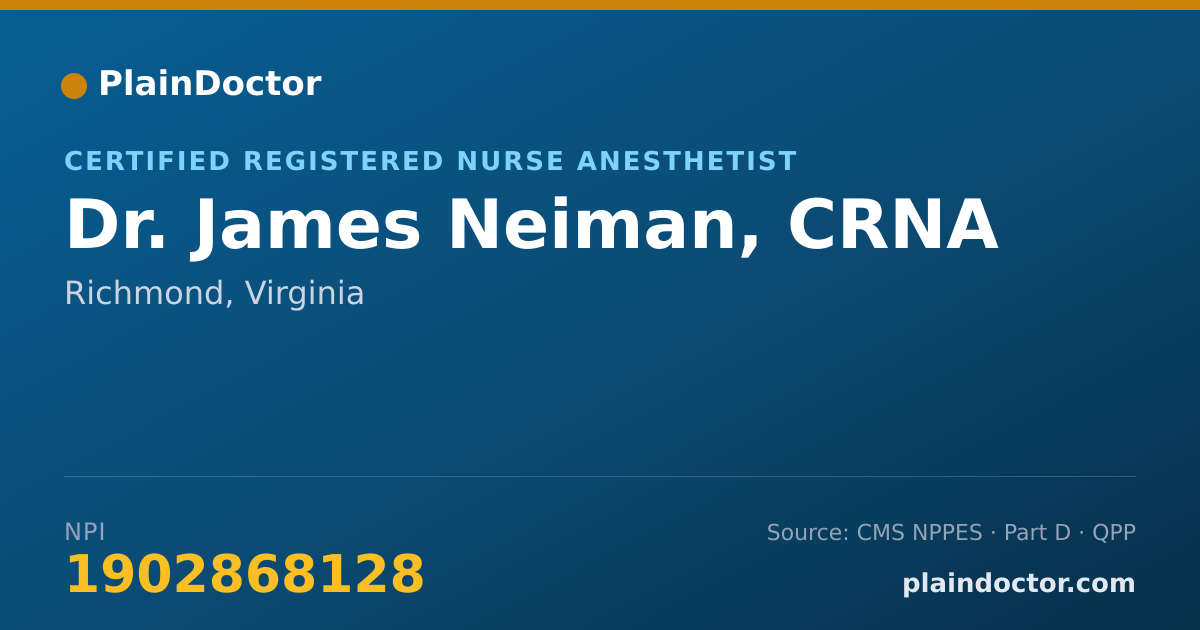 Shareable card for James Neiman, CRNA - Certified Registered Nurse Anesthetist, Richmond, VA