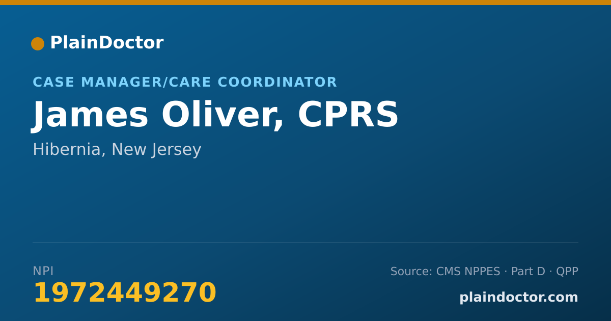 Shareable card for James Oliver, CPRS - Case Manager/Care Coordinator, Hibernia, NJ