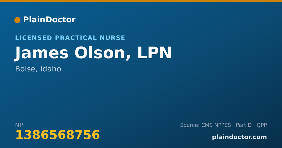 Shareable card for James Olson, LPN - Licensed Practical Nurse, Boise, ID
