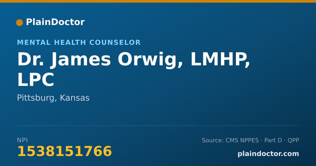 Shareable card for James Orwig, LMHP, LPC - Mental Health Counselor, Pittsburg, KS