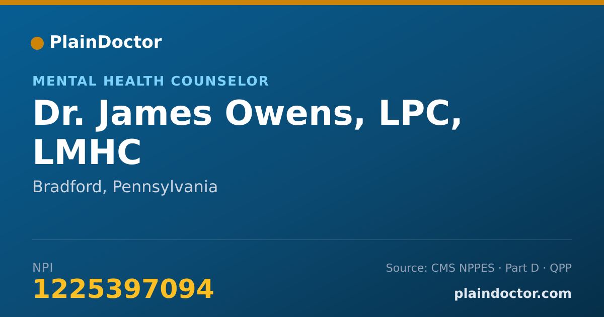 Shareable card for James Owens, LPC, LMHC - Mental Health Counselor, Bradford, PA