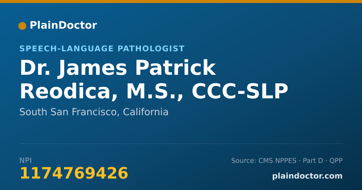 Shareable card for James Patrick Reodica, M.S., CCC-SLP - Speech-Language Pathologist, South San Francisco, CA
