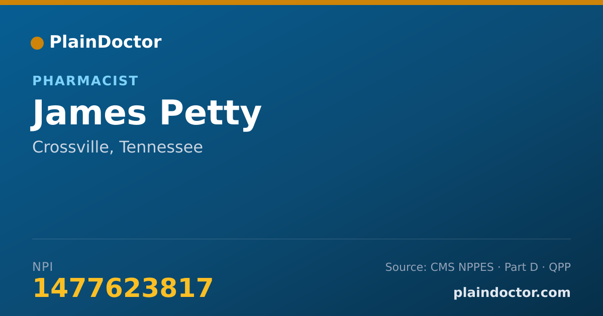 Shareable card for James Petty - Pharmacist, Crossville, TN