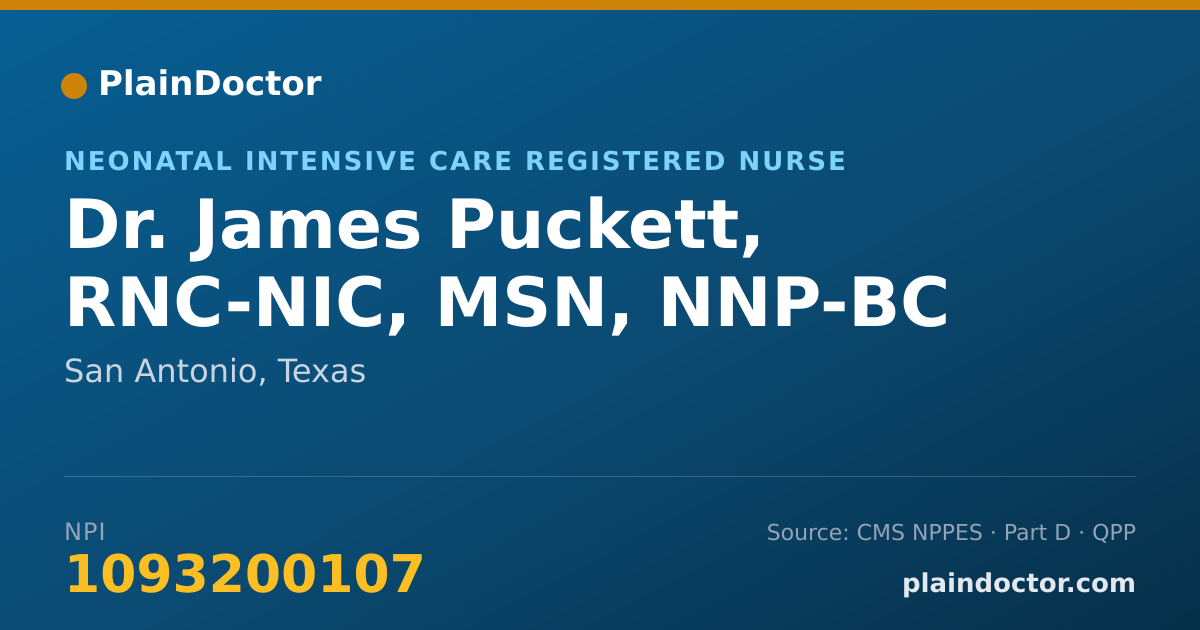 Shareable card for James Puckett, RNC-NIC, MSN, NNP-BC - Neonatal Intensive Care Registered Nurse, San Antonio, TX