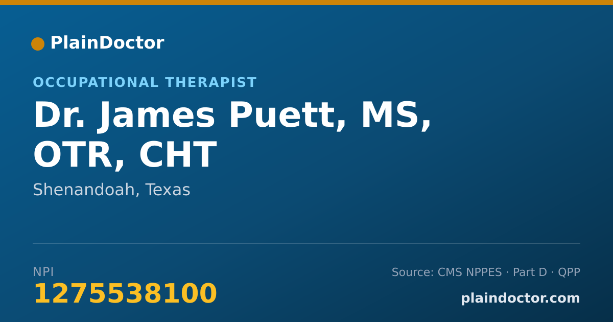 Shareable card for James Puett, MS, OTR, CHT - Occupational Therapist, Shenandoah, TX
