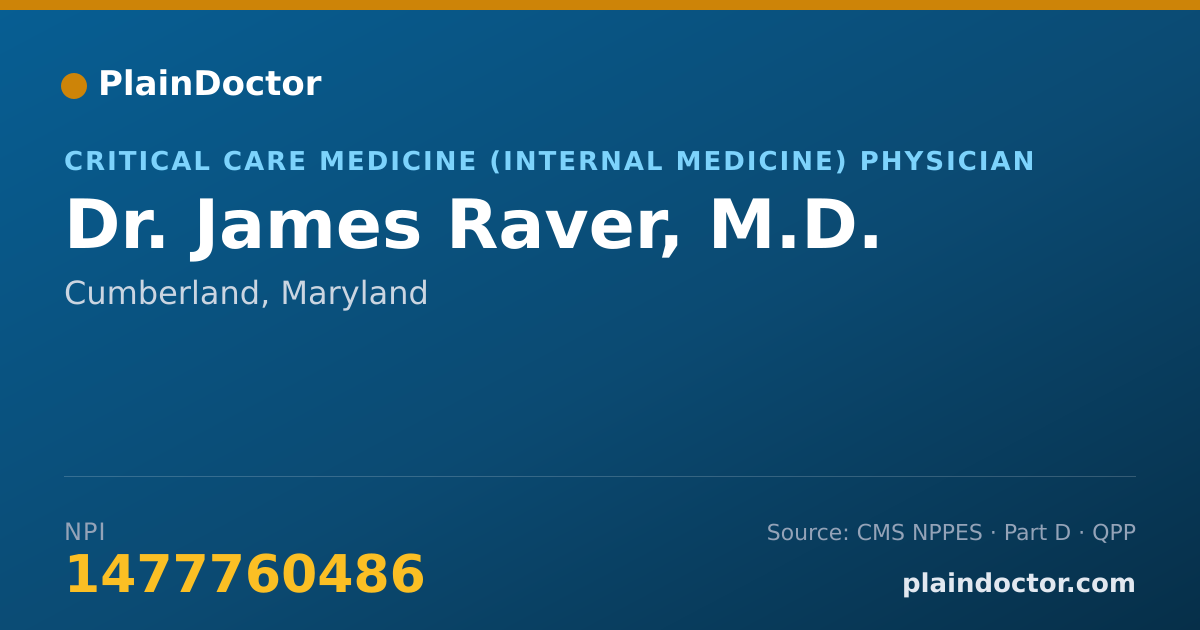 Shareable card for James Raver, M.D. - Critical Care Medicine (Internal Medicine) Physician, Cumberland, MD