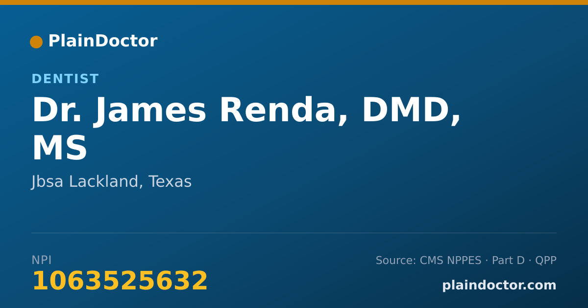 Shareable card for James Renda, DMD, MS - Dentist, Jbsa Lackland, TX