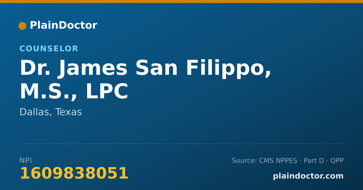 Shareable card for James San Filippo, M.S., LPC - Counselor, Dallas, TX