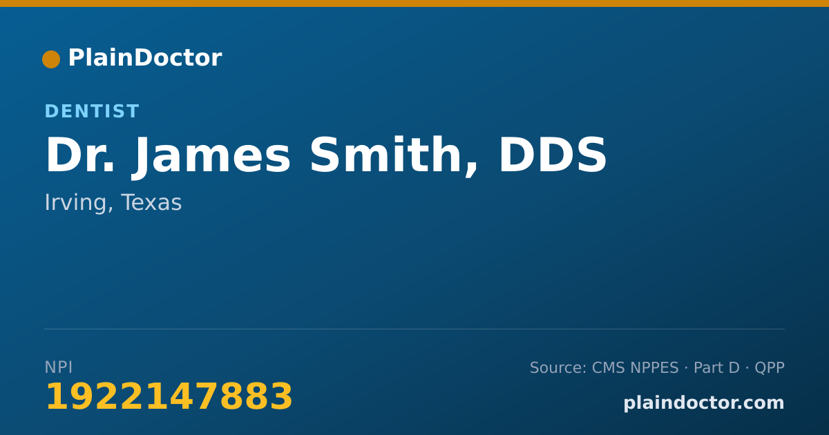 Shareable card for James Smith, DDS - Dentist, Irving, TX