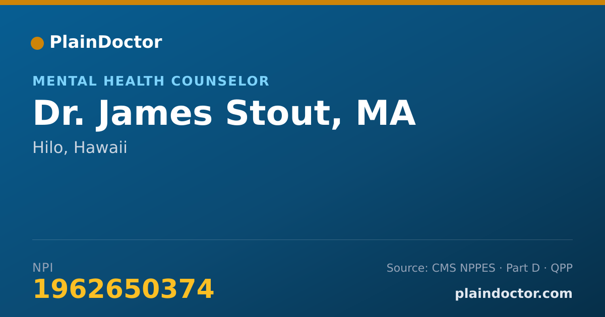 Shareable card for James Stout, MA - Mental Health Counselor, Hilo, HI