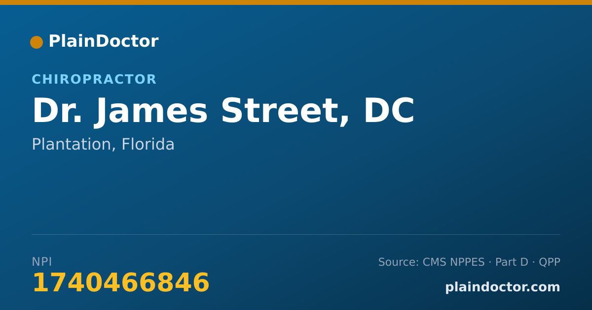 Shareable card for James Street, DC - Chiropractor, Plantation, FL