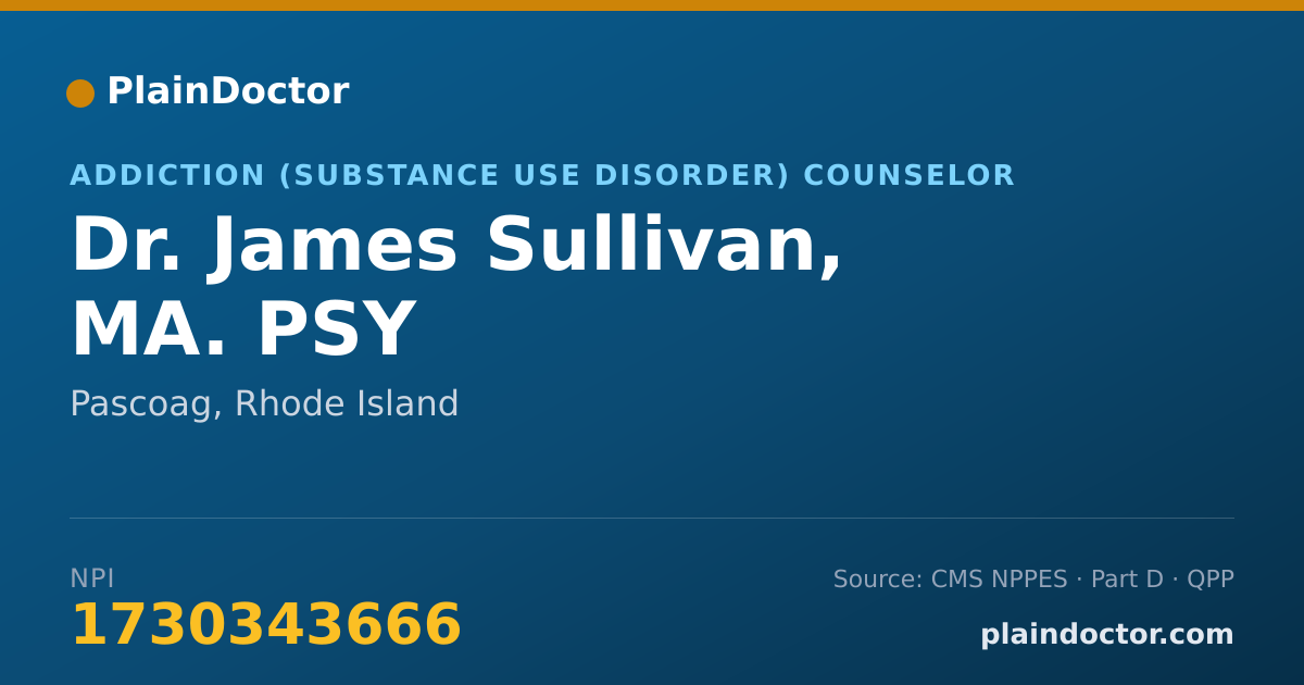 Shareable card for James Sullivan, MA. PSY - Addiction (Substance Use Disorder) Counselor, Pascoag, RI