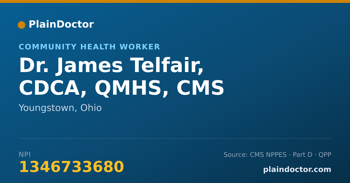 Shareable card for James Telfair, CDCA, QMHS, CMS - Community Health Worker, Youngstown, OH