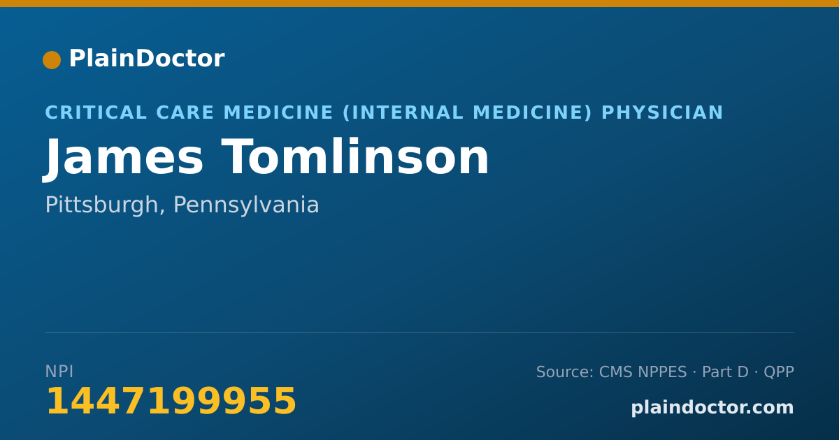 Shareable card for James Tomlinson - Critical Care Medicine (Internal Medicine) Physician, Pittsburgh, PA