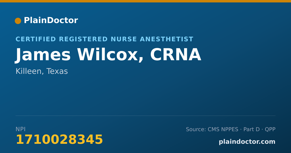 Shareable card for James Wilcox, CRNA - Certified Registered Nurse Anesthetist, Killeen, TX