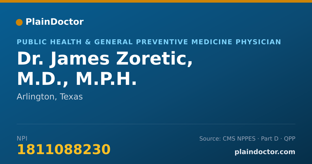 Shareable card for James Zoretic, M.D., M.P.H. - Public Health & General Preventive Medicine Physician, Arlington, TX