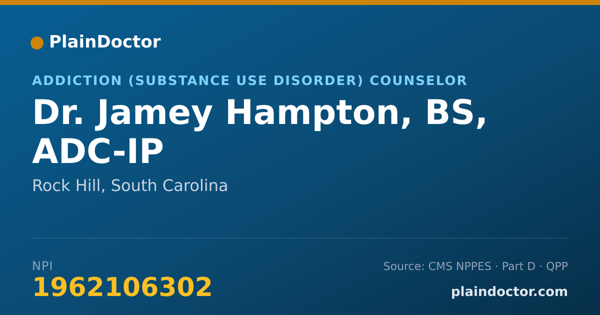 Shareable card for Jamey Hampton, BS, ADC-IP - Addiction (Substance Use Disorder) Counselor, Rock Hill, SC