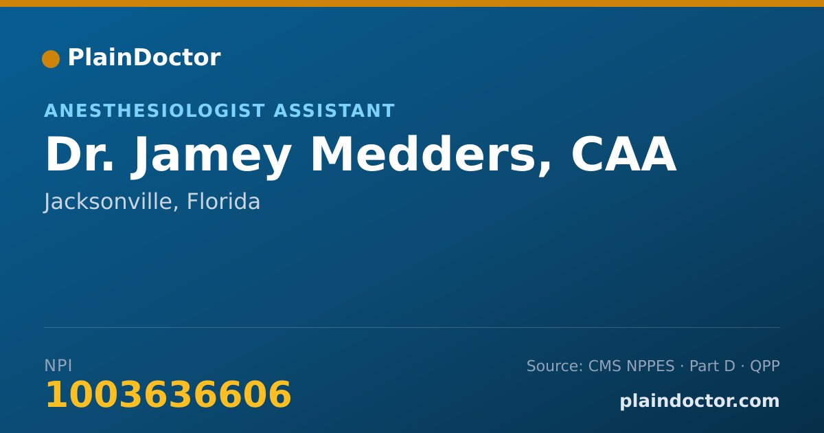 Shareable card for Jamey Medders, CAA - Anesthesiologist Assistant, Jacksonville, FL