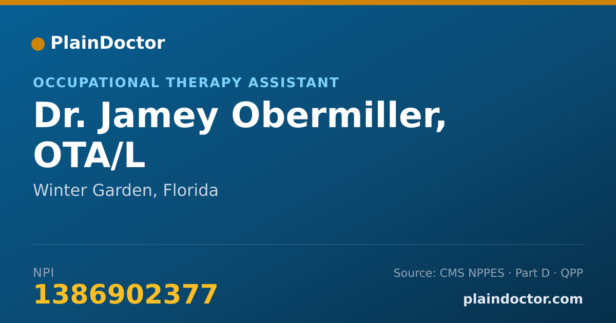 Shareable card for Jamey Obermiller, OTA/L - Occupational Therapy Assistant, Winter Garden, FL