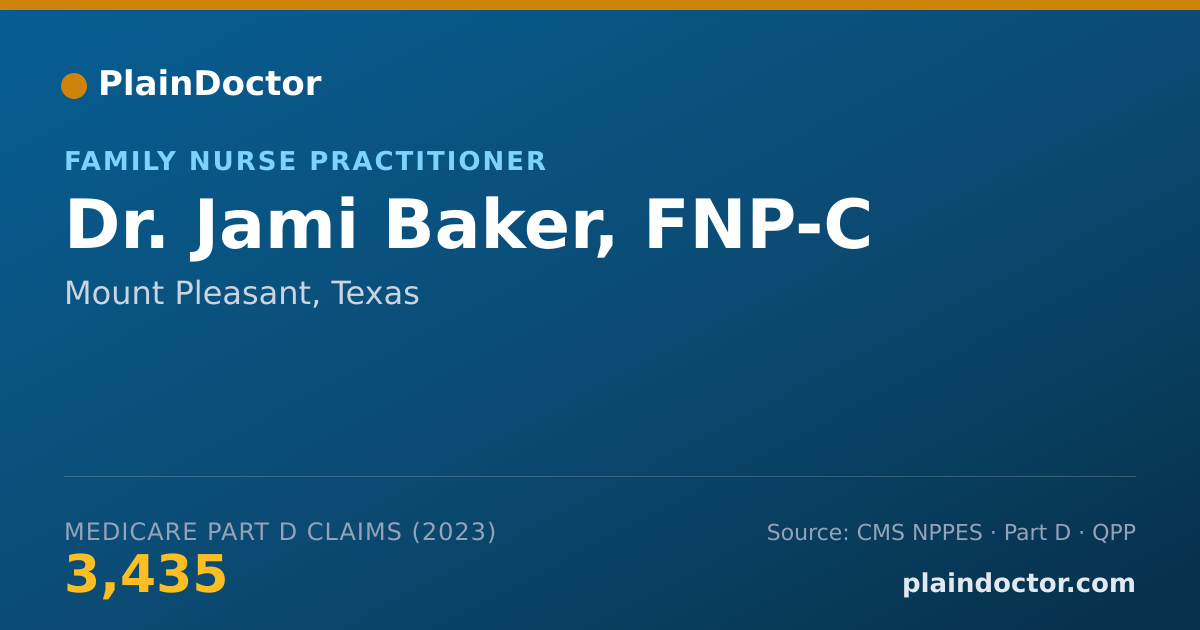 Shareable card for Jami Baker, FNP-C - Family Nurse Practitioner, Mount Pleasant, TX