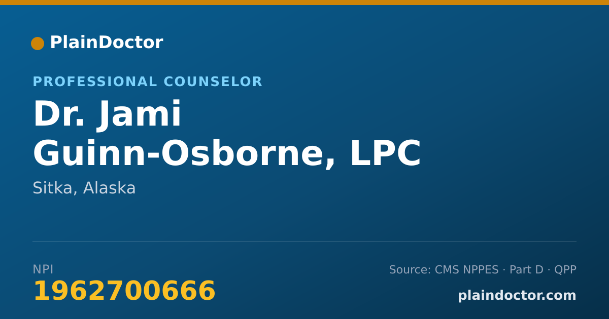 Shareable card for Jami Guinn-Osborne, LPC - Professional Counselor, Sitka, AK