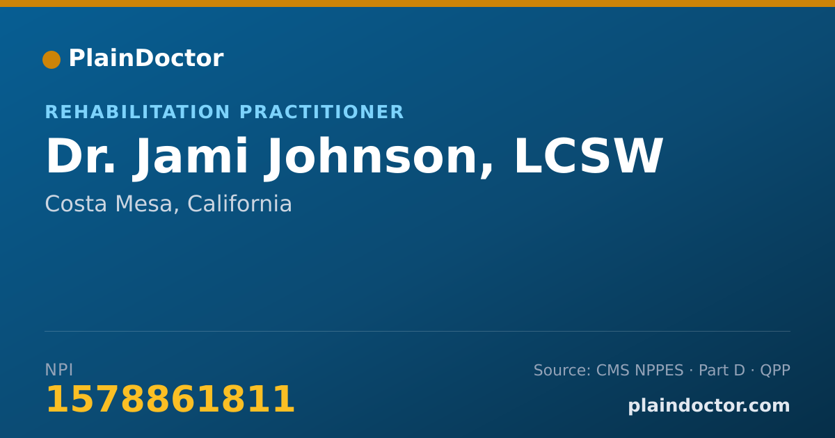 Shareable card for Jami Johnson, LCSW - Rehabilitation Practitioner, Costa Mesa, CA