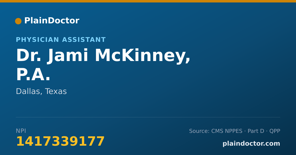 Shareable card for Jami McKinney, P.A. - Physician Assistant, Dallas, TX