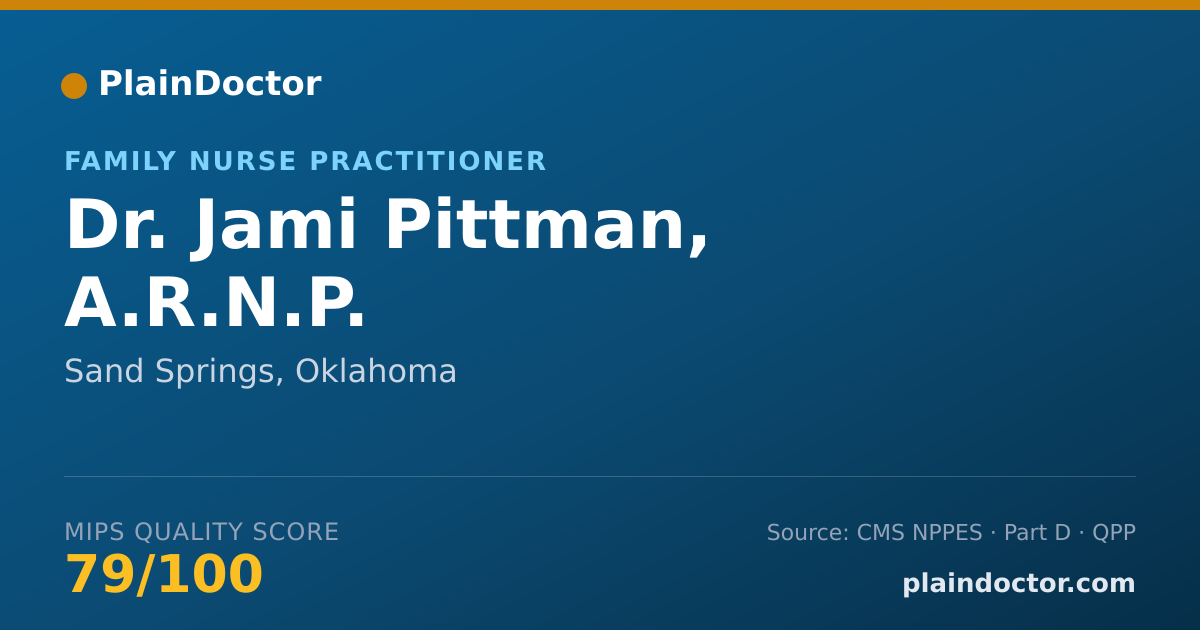 Shareable card for Jami Pittman, A.R.N.P. - Family Nurse Practitioner, Sand Springs, OK