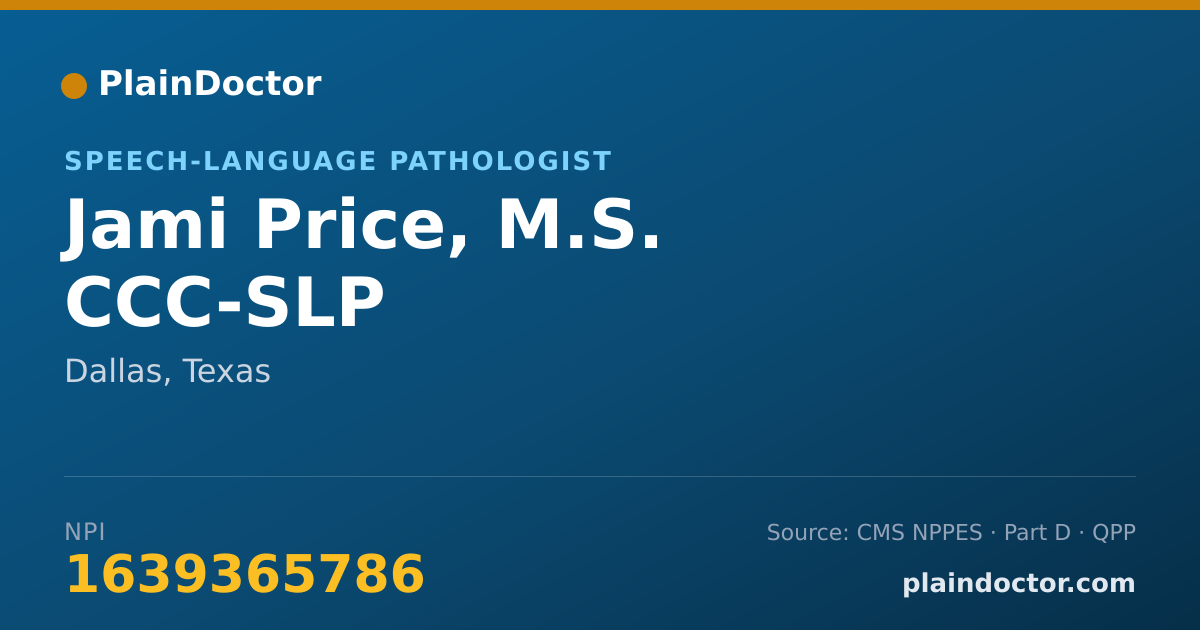 Shareable card for Jami Price, M.S. CCC-SLP - Speech-Language Pathologist, Dallas, TX