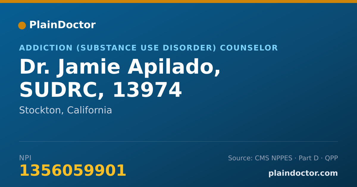 Shareable card for Jamie Apilado, SUDRC, 13974 - Addiction (Substance Use Disorder) Counselor, Stockton, CA