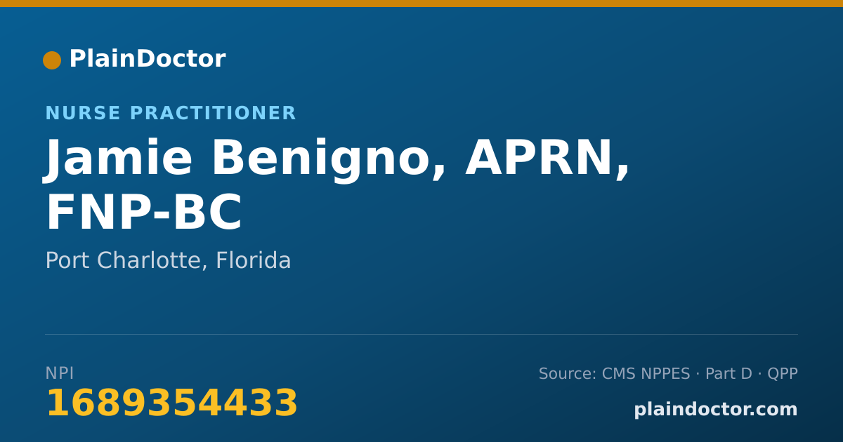 Shareable card for Jamie Benigno, APRN, FNP-BC - Nurse Practitioner, Port Charlotte, FL