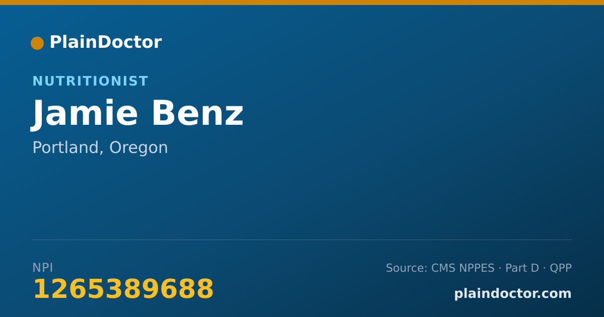 Shareable card for Jamie Benz - Nutritionist, Portland, OR