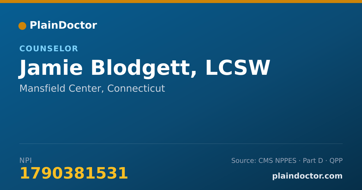Shareable card for Jamie Blodgett, LCSW - Counselor, Mansfield Center, CT