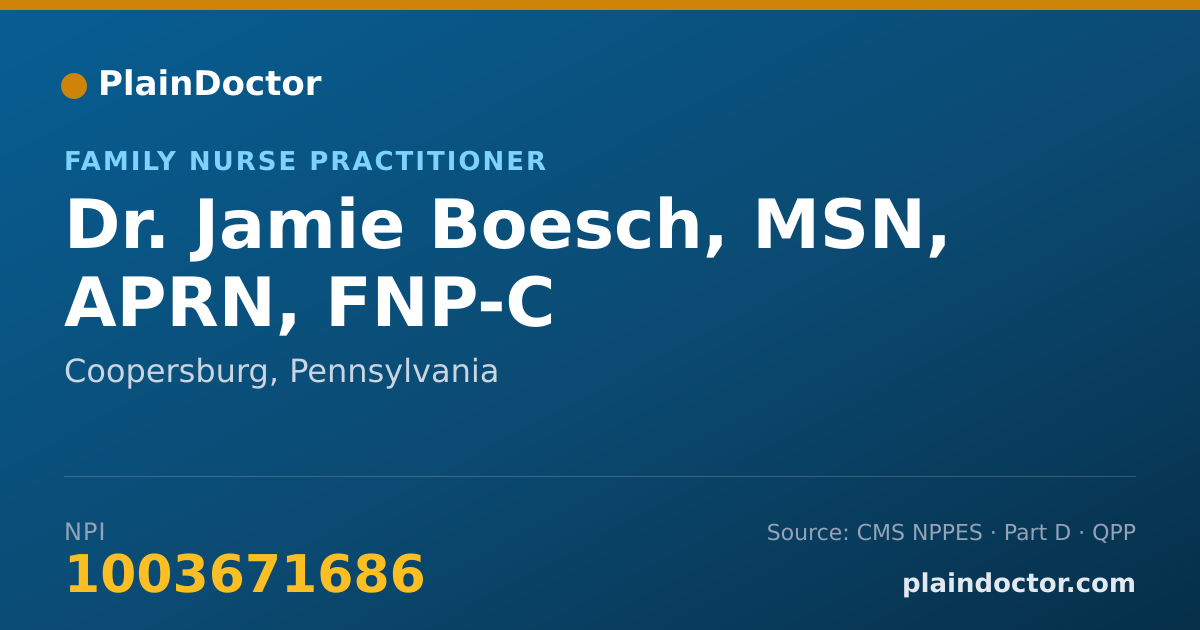 Shareable card for Jamie Boesch, MSN, APRN, FNP-C - Family Nurse Practitioner, Coopersburg, PA
