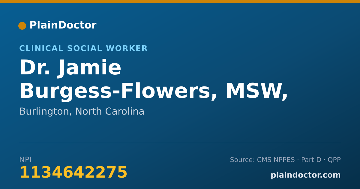 Shareable card for Jamie Burgess-Flowers, MSW, LCSWA - Clinical Social Worker, Burlington, NC