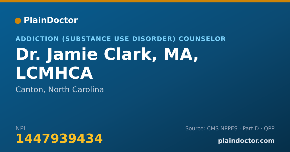 Shareable card for Jamie Clark, MA, LCMHCA - Addiction (Substance Use Disorder) Counselor, Canton, NC