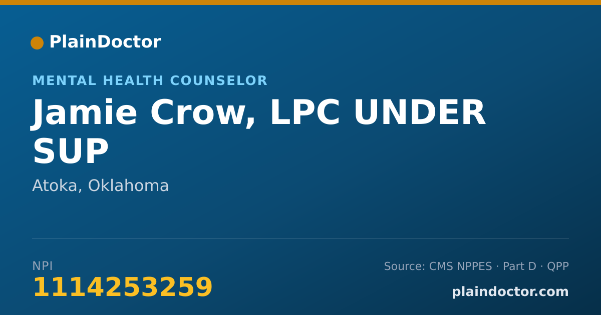 Shareable card for Jamie Crow, LPC UNDER SUP - Mental Health Counselor, Atoka, OK
