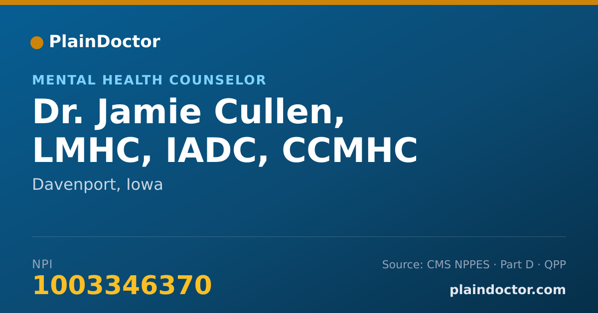Shareable card for Jamie Cullen, LMHC, IADC, CCMHC - Mental Health Counselor, Davenport, IA