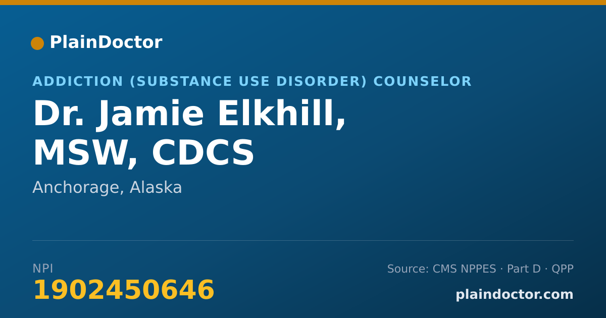 Shareable card for Jamie Elkhill, MSW, CDCS - Addiction (Substance Use Disorder) Counselor, Anchorage, AK